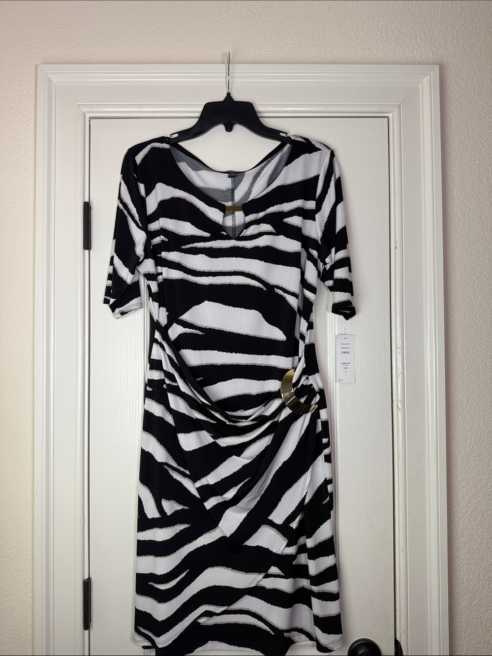 MSK Women's Black & White Zebra Print Dress with Gold Accent - Picture 2 of 4